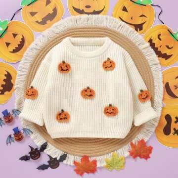 MAYUMMPY Toddler Baby Boy Girl Halloween Sweater Pumpkin Warm Pullover Sweatshirt Knitwear Knitted Fall Winter Clothes (Halloween White, 2-3 Years)