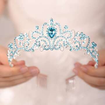 JWICOS Silver Tiara for Women Light Blue Crystal Tiara and Crown for Women and Brides Elegant Crown ...