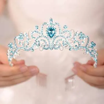 JWICOS Silver Tiara for Women Light Blue Crystal Tiara and Crown for Women and Brides Elegant Crown ...