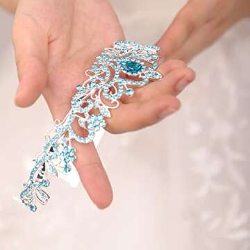 JWICOS Silver Tiara for Women Light Blue Crystal Tiara and Crown for Women and Brides Elegant Crown with Comb Princess Tiara Crown Headband for Wedding Prom Birthday Party (Light Blue)