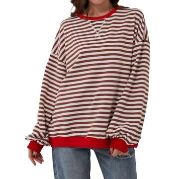 Labolliy Women Striped Oversized Sweatshirt Color Block Crew Neck Long Sleeve Shirt Casual Pullover ...