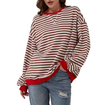 Labolliy Women Striped Oversized Sweatshirt Color Block Crew Neck Long Sleeve Shirt Casual Pullover Top Fall Y2K Clothes Rust Red