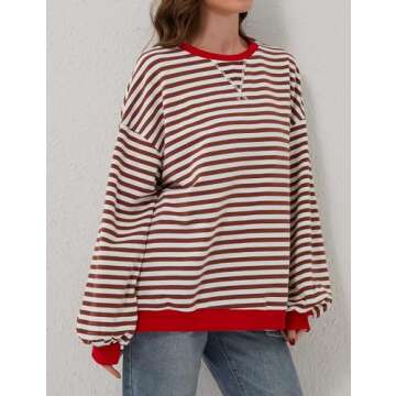 Labolliy Women Striped Oversized Sweatshirt Color Block Crew Neck Long Sleeve Shirt Casual Pullover Top Fall Y2K Clothes Rust Red