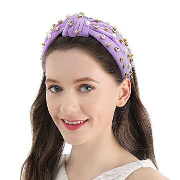 Wide Rhinestone Headband For Women Pearl Headband For Girls White Top Knot Headband With Beads For Women 2pcs