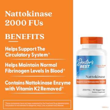 Doctors Best Nattokinase, 2000 Fus, Supports Cardiovascular Health, Non-GMO, Vegan 90 Veggie Caps
