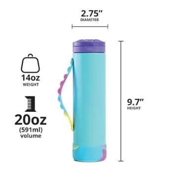 Elemental Iconic Kids Water Bottle with Straw Lid & Stress Reliever Pop It Handle, Leak-Proof When C...