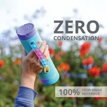 Elemental Iconic Kids Water Bottle with Straw Lid & Stress Reliever Pop It Handle, Leak-Proof When Closed, Triple Insulated Stainless Steel Reusable Thermos Water Bottle, 20oz - Blue Tie Dye