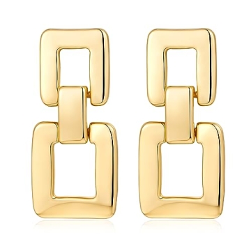 MUYAN Gold Chunky Link Square Drop Earrings for Women Trendy Gold Statement Geometric Earrings Fashi...