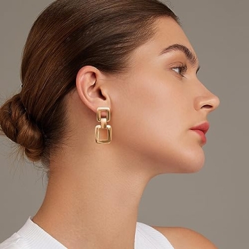 MUYAN Gold Chunky Link Square Drop Earrings for Women