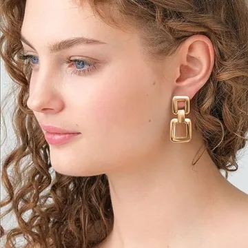 MUYAN Gold Chunky Link Square Drop Earrings for Women