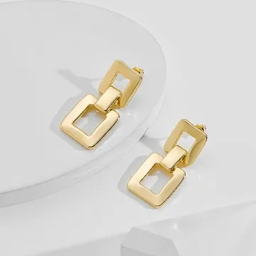 MUYAN Gold Chunky Link Square Drop Earrings for Women