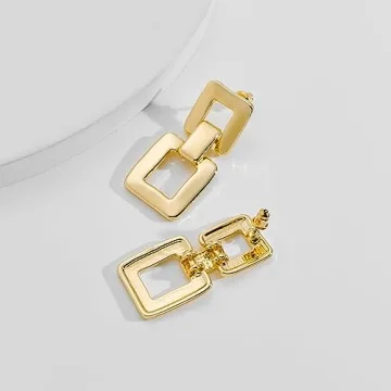 MUYAN Gold Chunky Link Square Drop Earrings for Women