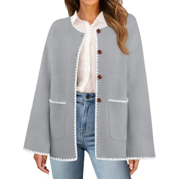 MEROKEETY Women's Oversized Cardigan Sweaters Fall 2024 Open Front Button Up Knit Jackets with Pocke...