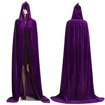 ALIZIWAY Purple Cloak Women Hooded Full Long Velvet Cape Halloween Cosplay 06PM