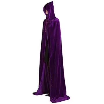 ALIZIWAY Purple Cloak Women Hooded Full Long Velvet Cape Halloween Cosplay 06PM