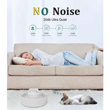 NautyPaws Ceramic Cat Water Fountain, Pet Ceramic Water Fountain Dispenser, 2.1 L Drinking Fountains Bowl for Cats and Dogs with Replacement Filters and Foam(White)