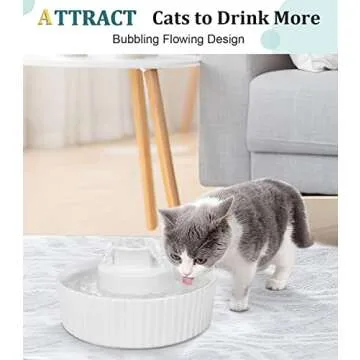 NautyPaws Ceramic Cat Water Fountain, Pet Ceramic Water Fountain Dispenser, 2.1 L Drinking Fountains Bowl for Cats and Dogs with Replacement Filters and Foam(White)