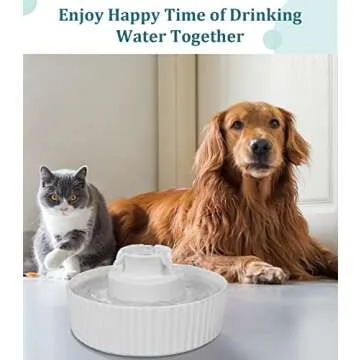 NautyPaws Ceramic Cat Water Fountain, Pet Ceramic Water Fountain Dispenser, 2.1 L Drinking Fountains Bowl for Cats and Dogs with Replacement Filters and Foam(White)