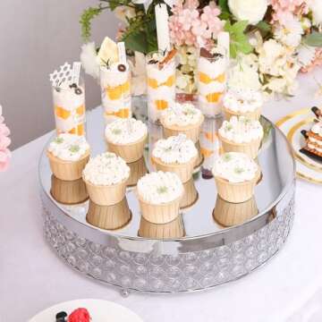 Stylish Efavormart Silver Crystal Beaded Cake Stand 15"