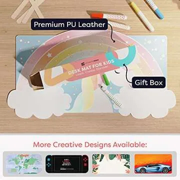 Uncommon Desks Kid's Desk Mat - for Schoolwork Arts & Crafts - Fun Computer & Mouse Pad Blotter - Washable Table Cover - Student School Organizer - Cute Office, Home, School Supplies - Unicorn Design