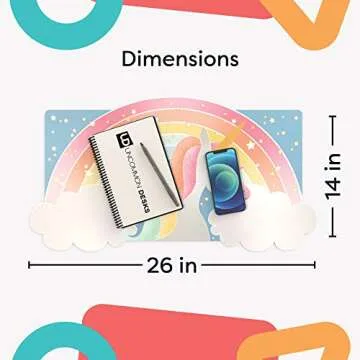 Uncommon Desks Kid's Desk Mat - for Schoolwork Arts & Crafts - Fun Computer & Mouse Pad Blotter - Washable Table Cover - Student School Organizer - Cute Office, Home, School Supplies - Unicorn Design