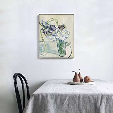 KWAY Van Gogh Canvas Wall Art - White Roses & Irises - Classic Oil Painting