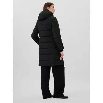 GAP Women's Logo Long Puffer Coat - Heavy Winter Warmth in Black