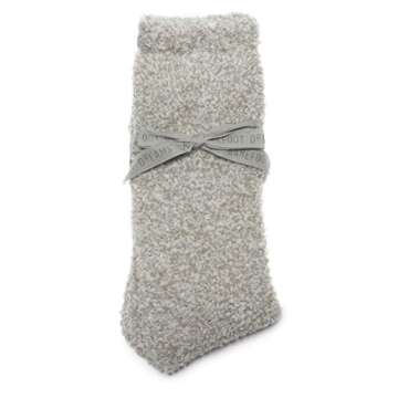 Barefoot Dreams CozyChic Women Heathered Socks, Crew Socks, Plush Socks, Loungewear, Warm Toes, Fuzzy Socks- Stone/White-Oyster/White (Set of 2)
