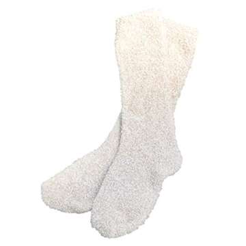 Barefoot Dreams CozyChic Women Heathered Socks, Crew Socks, Plush Socks, Loungewear, Warm Toes, Fuzzy Socks- Stone/White-Oyster/White (Set of 2)