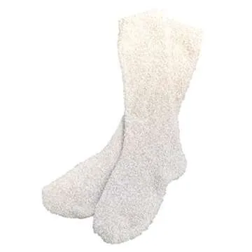 Barefoot Dreams CozyChic Women Heathered Socks, Crew Socks, Plush Socks, Loungewear, Warm Toes, Fuzzy Socks- Stone/White-Oyster/White (Set of 2)