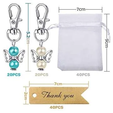 MOVINPE 40pcs Angel Favor Keychains Plus Organza Bags Plus Thank You Kraft Tags, Guest Return Favors...