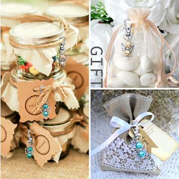 MOVINPE 40pcs Angel Favor Keychains Plus Organza Bags Plus Thank You Kraft Tags, Guest Return Favors for Baby Shower, Bridal Shower, Wedding Charm, Party Favors(Mix Color 40pcs)