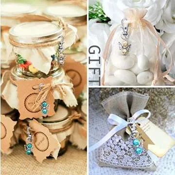 MOVINPE 40pcs Angel Favor Keychains Plus Organza Bags Plus Thank You Kraft Tags, Guest Return Favors for Baby Shower, Bridal Shower, Wedding Charm, Party Favors(Mix Color 40pcs)
