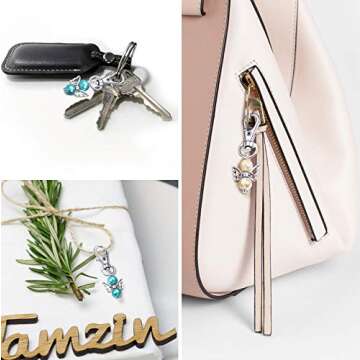 MOVINPE 40pcs Angel Favor Keychains Plus Organza Bags Plus Thank You Kraft Tags, Guest Return Favors for Baby Shower, Bridal Shower, Wedding Charm, Party Favors(Mix Color 40pcs)