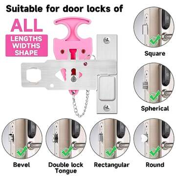JeregBue 2 PCS Pink Portable Door Lock Travel Lockdown Home Security Locks for Additional Safety and Privacy Perfect for Hotel Home Apartment College
