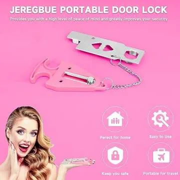 JeregBue 2 PCS Pink Portable Door Lock Travel Lockdown Home Security Locks for Additional Safety and Privacy Perfect for Hotel Home Apartment College