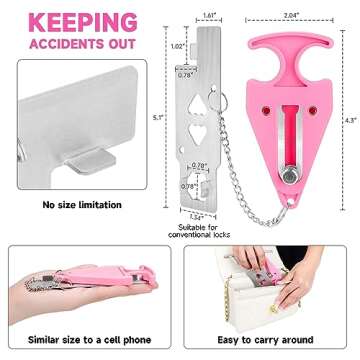 JeregBue 2 PCS Pink Portable Door Lock Travel Lockdown Home Security Locks for Additional Safety and Privacy Perfect for Hotel Home Apartment College