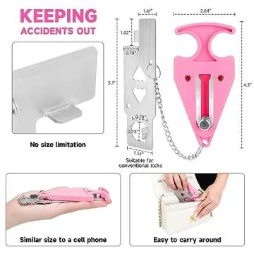 JeregBue 2 PCS Pink Portable Door Lock Travel Lockdown Home Security Locks for Additional Safety and Privacy Perfect for Hotel Home Apartment College