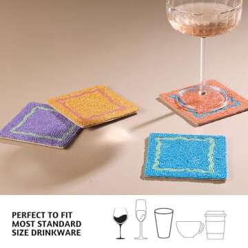 Folkulture Coasters for Drinks, Set of 4 Farmhouse Coasters, 4" Square Cute Boho Coasters for Coffee...