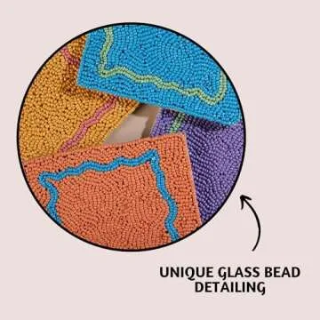 Folkulture Coasters for Drinks, Set of 4 Farmhouse Coasters, 4" Square Cute Boho Coasters for Coffee Table Décor, Modern Bar Coasters or Beaded Cup Coasters for Wooden Table | Valentine Gifts for Her