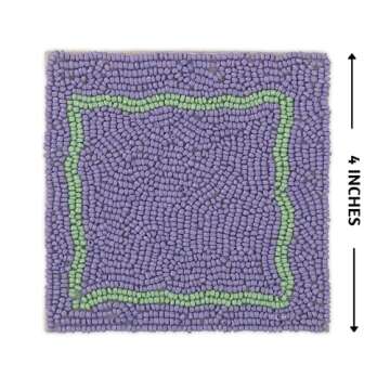 Folkulture Coasters for Drinks, Set of 4 Farmhouse Coasters, 4" Square Cute Boho Coasters for Coffee Table Décor, Modern Bar Coasters or Beaded Cup Coasters for Wooden Table | Valentine Gifts for Her