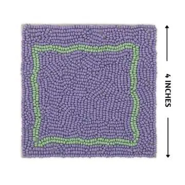 Folkulture Coasters for Drinks, Set of 4 Farmhouse Coasters, 4" Square Cute Boho Coasters for Coffee Table Décor, Modern Bar Coasters or Beaded Cup Coasters for Wooden Table | Valentine Gifts for Her