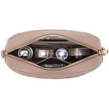 lola mae Quilted Crossbody Bag, Medium Lightweight Shoulder Purse Top Zipper Tassel Accent Taupe Purse (Taupe)
