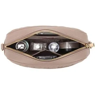 lola mae Quilted Crossbody Bag, Medium Lightweight Shoulder Purse Top Zipper Tassel Accent Taupe Purse (Taupe)