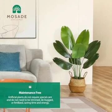 MOSADE 4FT Artificial Bird of Paradise Plant,Tall Fake Tropical Palm Tree with Woven Seagrass Basket, Realistic Faux Tree,8 Detachable Trunks Silk Plants for Modern Home Décor Indoor Office,2Pack