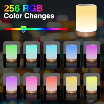 UNIFUN Table Lamp, Touch Sensor Bedside Lamps, Dimmable Warm White & Color Changing RGB Light for Bedroom,Living Room Gift Pack for Mom, Father’s Day and Other Holiday Use (Taller Size)…