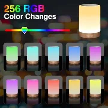 UNIFUN Table Lamp, Touch Sensor Bedside Lamps, Dimmable Warm White & Color Changing RGB Light for Bedroom,Living Room Gift Pack for Mom, Father’s Day and Other Holiday Use (Taller Size)…