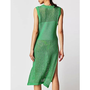 Bsubseach Womens Swimsuit Cover Up Sleeveless Knit 2025 Summer Outfits Swimwear Bathing Suit Coverup Crochet Beach Dress Green
