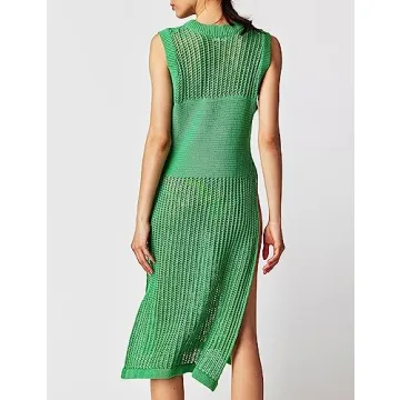 Bsubseach Womens Swimsuit Cover Up Sleeveless Knit 2025 Summer Outfits Swimwear Bathing Suit Coverup Crochet Beach Dress Green