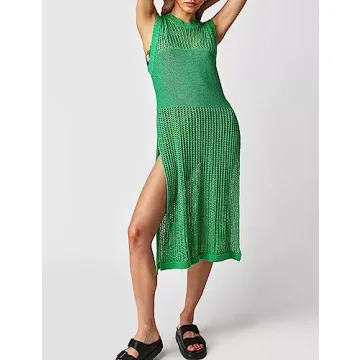 Bsubseach Womens Swimsuit Cover Up Sleeveless Knit 2025 Summer Outfits Swimwear Bathing Suit Coverup Crochet Beach Dress Green